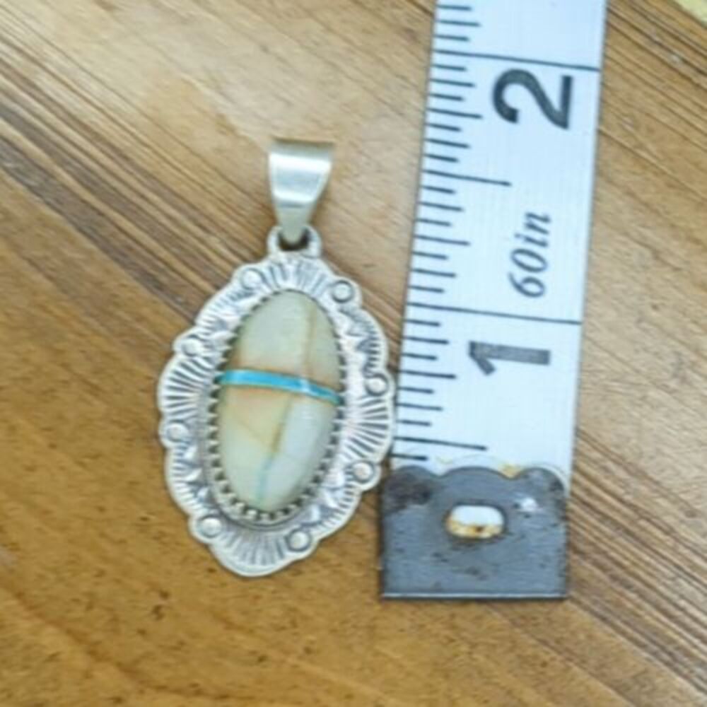 Sterling Silver Southwest Navajo Style White Buffalo Turquoise Pendant 925 -1.5 - Picture 8 of 13